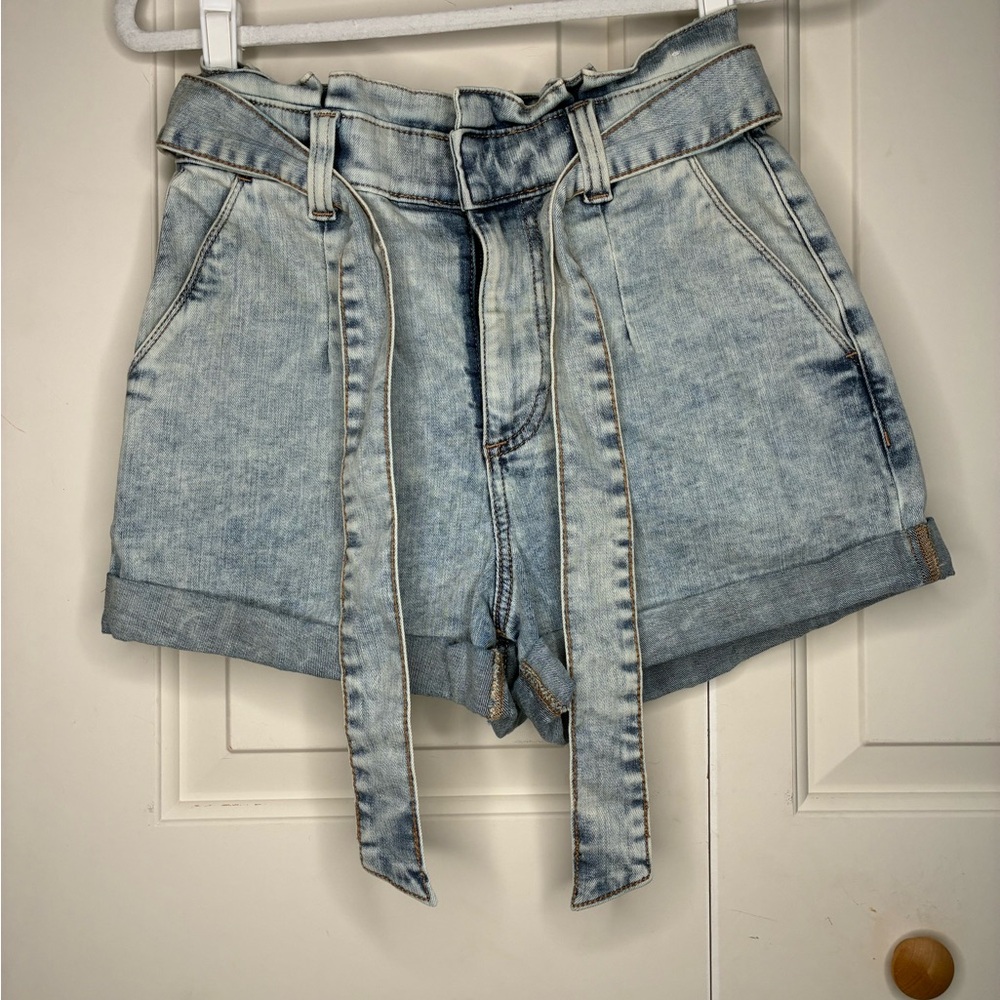 Express Light Blue High-Waisted Denim Shorts